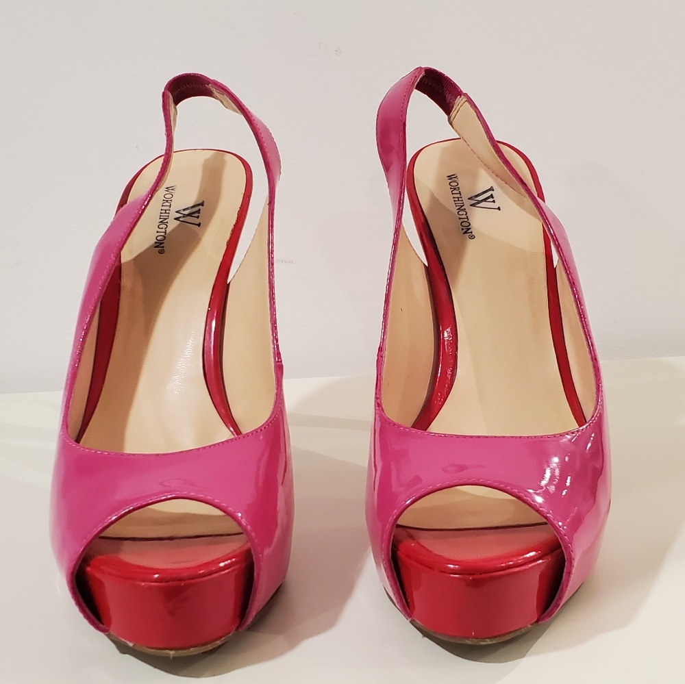 Sexy Hot Pink & Orange Stiletto Sandals Size 7.5